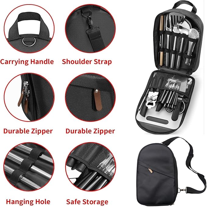 27-Piece Backpack Camping cookware Set, Portable Camping kitchenware Set for Barbecue, Outdoor Cooking, Picnic and Adventure Camping cookware Storage