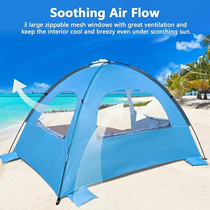NXONE Beach Tent Sun Shelter with UPF 50+ UV Protection, Lightweight Easy Setup Portable Beach Canopy for Family, Large Space for Beach, Camping & Outdoor, 3/4/6 Person