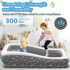 Inflatable Toddler Travel Bed - 67'' Large Size Safety Kids Air Mattress with 4 Sides - Portable Camping Bed for Outdoor Sleepovers, Easy to Inflate & Deflate with Storage Bag & Pump, Grey