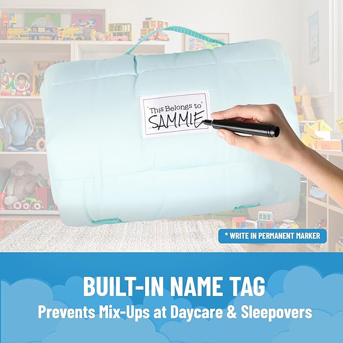 Jay Franco Kids Nap Mat with Embedded Pillow & Blanket – Soft 46"x20" Microfiber Sleeping Bag with Name Tag & Handle for School, Travel, Sleepover