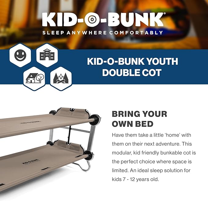 Disc-O-Bed Youth Double Cot Kid-O-Bunk, Modular for Bunk Beds, Dual Cots, or Bench with 2 Carry Bags for Portable Transport