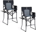 EVER ADVANCED 2 Piece Portable 30.7" Seat Height Tall Folding Camping Chair Directors Chair High with Side Table for Makeup Artist, Sports Event, Craft Show, Supports 350LBS