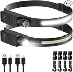 Headlamp Rechargeable with Red Light, 2 Pack Super Bright 230° Wide Beam Head Lamp, 30 Hrs Runtime, 8 Modes Waterproof Lightweight Headlights for Camping Running Fishing