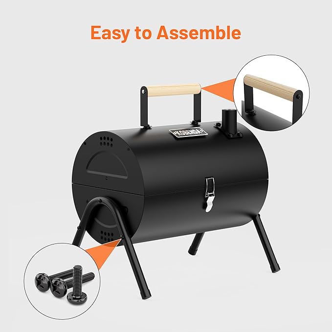Portable Charcoal Grill with Warming Rack, Wooden Handle, Tabletop BBQ Grill for Outdoor Barbecue Camping Picnic Backyard Patio, Black