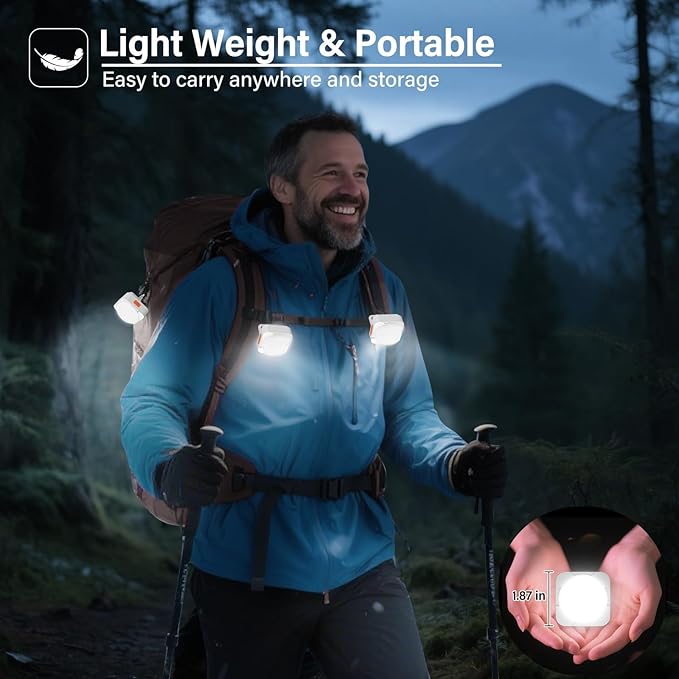 Rechargeable Camping Lights FLY2SKY 4Pcs White Tent Lights Mini Flashlight Portable LED Camping Lantern Survival Gear Camping Accessories for Hiking Backpacking Fishing Hurricane Emergency Outage
