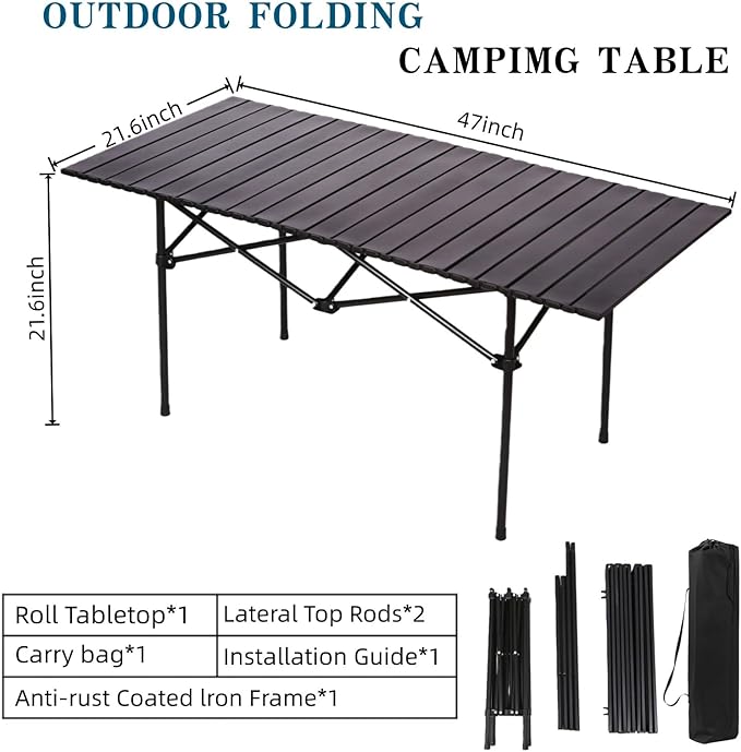 Camping Table，Portable Folding Table,with Carry Bag，Suitable for Indoor, Outdoor, Camping, Backyard, Party, Patio, The Black Camping Table at The Beach
