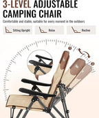 KingCamp Folding Camping Chair Adjustable 3-Position, Reclining Outdoor High Back Camp Chair with Hard Armrests, Heavy Duty Portable Chair, Dual-Layer Padded Seat & Storage for Camping, Lawn, Backyard