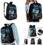 3 Set of Blue Owl and Moon Printing Book Bag, Matching Portable Lunch Box and Large Capacity Pencil Case, 17 inch School Backpack with Sturdy Handle Double Zipper