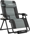 UDPATIO Oversized Zero Gravity Chair, Outdoor Full Padded Recliner, Patio Folding Adjustable Reclining Seat with Cup Holder, Footrest & Headrest for Camping Indoor, 500LBS Support,Black/Gray,33in