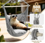 MoNiBloom Hammock Chair Hanging Rope Swing w/2 Cushions, Boho Macrame Hanging Chair Max 350 lbs Capacity w Pocket, Hardware Kit Included, Gray