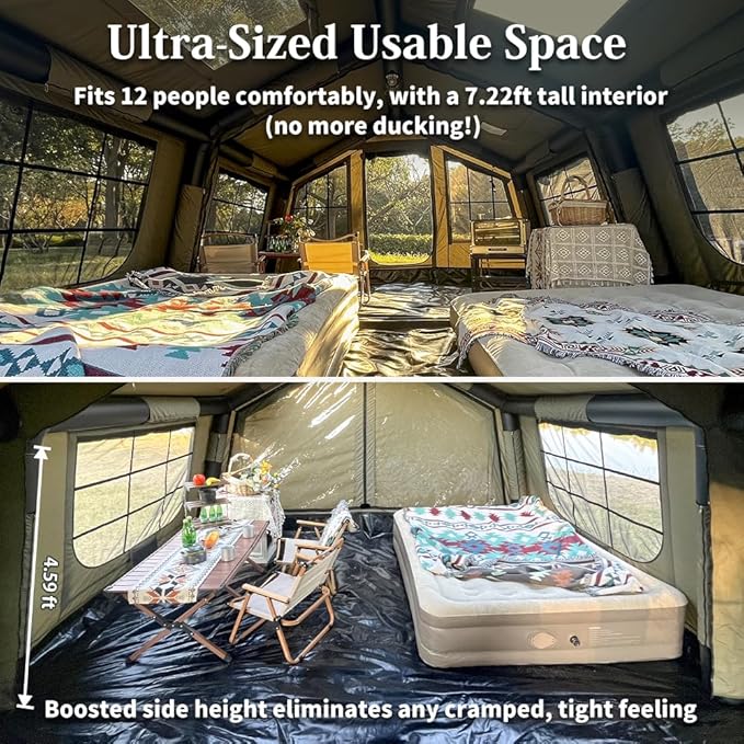 MC TOMOUNT Inflatable Tents for Camping, 6/8/10 Person Large Family Blow Up Camping Tent with Hand Pump, Easy Setup Air Glamping Tent for Outdoor Picnic Party