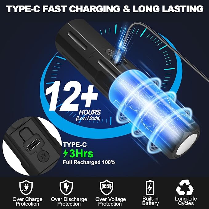 Rechargeable Flashlights High Lumens - Super Bright Small Pocket Magnetic Flashlight, 8 Modes LED Tactical Flash Light, Dual Button Powerful Work Light for Car,Home,Camping,Emergency (2, Pure Black)