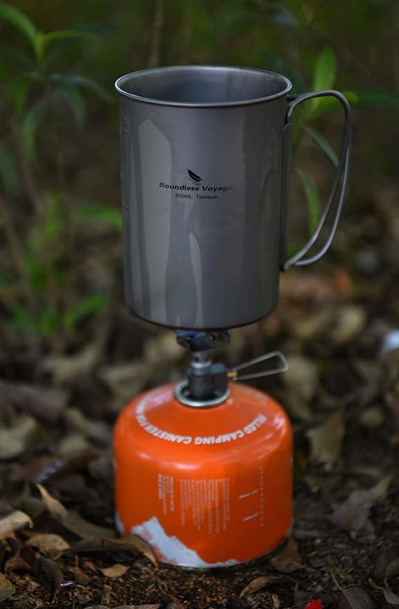 iBasingo Titanium Mug 600ml Camping Cup Outdoor Single Layer Wide Mouth Cookware Lightweight Portable Drinkware Hiking Picnic Solo Cooking Kit Ti3049D