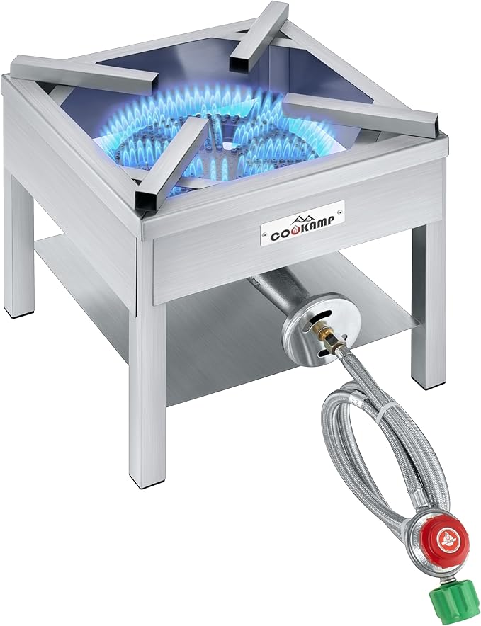 Stainless Steel Burner Propane Burner, 260,000BTU High Pressure Outdoor Propane Cooker, Heavy Duty Gas Burners for Outdoor Cooking For Turkey Fry, Seafood Boil(Stainless Steel) SS1750