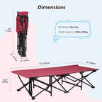 REDCAMP Extra Long Kids Cot for Sleeping 2-7 Years, Portable Travel Toddler Cot Bed with Carry Bag, Lightweight for Outdoor Indoor Home, Wine Red 53''x26''