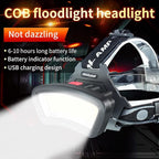 DARKBEAM Hard hat Headlamp COB LED Floodlight with Red Light USB Rechargeable 2000 Lumen - Car Maintenance and Night Construction - Included Rechargeable Battery Last for 6-10 Hours