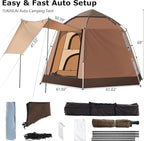 TUKAILAI Instant Camping Tent, Hexagonal Design Automatic Dome Tent with 4 Mesh Windows and 1 Door, Easy Setup Pop Up Tent with Vestibule & Rainfly