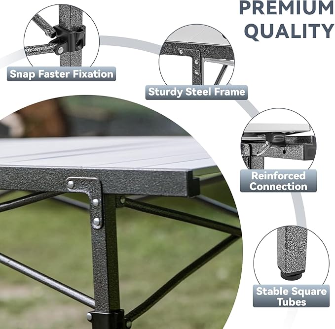 KingCamp Aluminum Camping Table Foldable, Large 53.5" Roll Up Camp Table Folding Seamless Tabletop Heavy Duty Duck Hunting Camping Tables Metal Portable Outdoor Collapsible for RV BBQ Picnic Hunting
