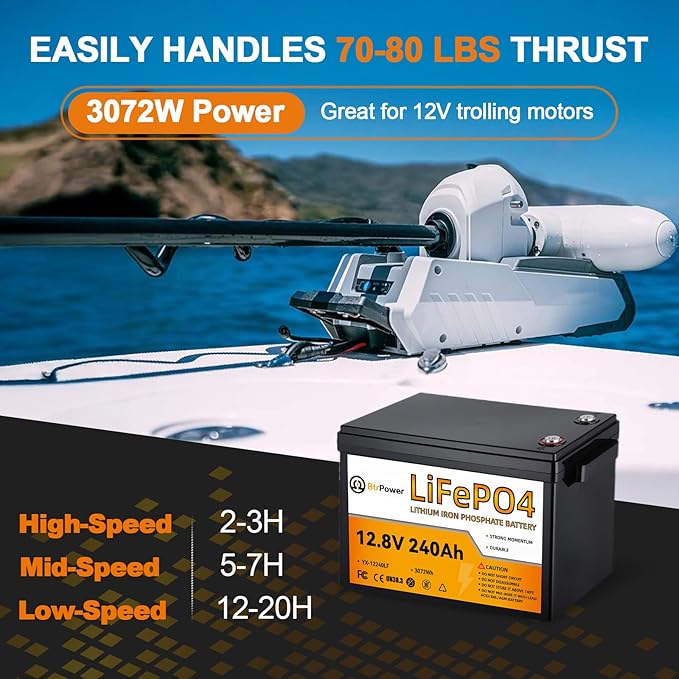 12V 240Ah Lithium Battery LiFePO4 Deep Cycle Battery,100A BMS,4000+ Cycles,Perfect for RV, Home Storage,Marine,Solar Power System and Outdoor Camping.