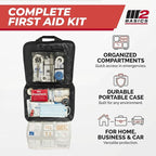 M2 BASICS Premium 300 Piece Professional First Aid Kit, 40 Unique Items, Durable Carry Bag for Home, Car, Business, Travel & Vehicle