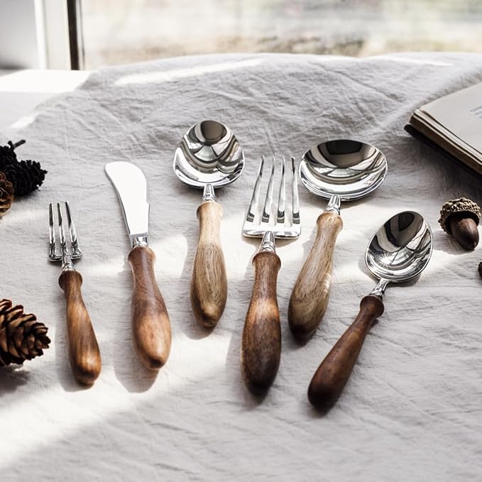 60 Piece Silverware Set Service for 12,Premium Wooden Handle 18 8 Stainless Steel Flatware Set Home Include Fork Knife Spoon Set Gift Package for Christmas and Thanksgiving（Dark Brown)