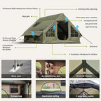 Inflatable Camping Tents 8-10 Person,129 Square Feets Large Inflatable Camping Tent with Stove Jack,Blow up Tent with Mesh Windows & Pump