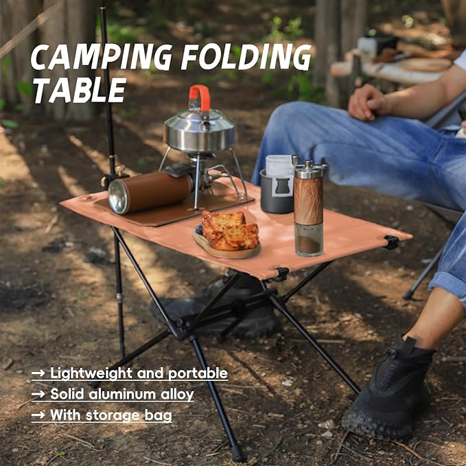 Camping Table, Lightweight and Portable Folding Table, Ideal for Camping, Hiking, Beach, Picnic, Travel, Backyard (Brown)