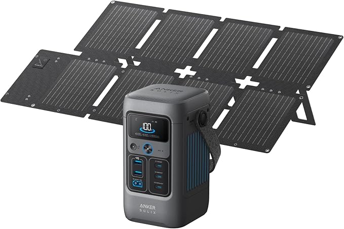 Anker SOLIX C200 DC Power Bank Station and 60W Solar Panel, 192Wh Portable Power Station, LiFePO4 Battery, 200W Solar Generator, For Outdoor, Camping, Traveling, and Emergencies