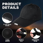 Syhood 2 Pieces LED Baseball Caps Flashlight Hats Hands Free Baseball Caps with Light Built in 5 Battery Powered Headlamp LED Hats Light for Men Fishing Jogging Camping Hand Work