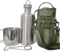 Survivor 3-in-1 Outdoor Canteen Kit - 42oz Single Wall Water Bottle with 24oz Nesting Camping Cup & Carrying Bag | 304 Stainless Steel | Wide Mouth Design | Outdoor Survival Bushcraft Gear