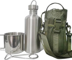 Survivor 3-in-1 Outdoor Canteen Kit - 42oz Single Wall Water Bottle with 24oz Nesting Camping Cup & Carrying Bag | 304 Stainless Steel | Wide Mouth Design | Outdoor Survival Bushcraft Gear