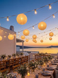 25Ft White Lantern String Lights with 10pcs G40 LED Bulbs,Nylon Hanging Chinese White Lanterns Connectable for Indoor Outdoor,Summer Camping,Wedding,Bedroom,White Wire