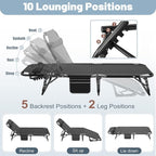 Slsy Folding Lounge Chairs Outdoor, Adjustable Sleeping Cot Chair, Portable Folding Bed Cot Chaise Lounge Chairs for Outside Beach Lawn Camping Pool Sun Tanning