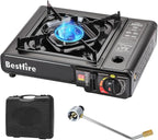 BESTFIRE Portable Dual Fuel Camping Stove – Reliable Butane & Propane Gas Stove with Carrying Case & Adapter – Single Burner for Outdoor Cooking, Tailgating & Emergency
