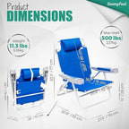 SUNNYFEEL Extra Wide 28" Low Beach Chair 5 Position Lay Flat, XL Oversized Portable Folding Camping Chairs with Cup Holder for Outdoor/Trip, Lightweight Foldable Backpack Beach Chair for Adults