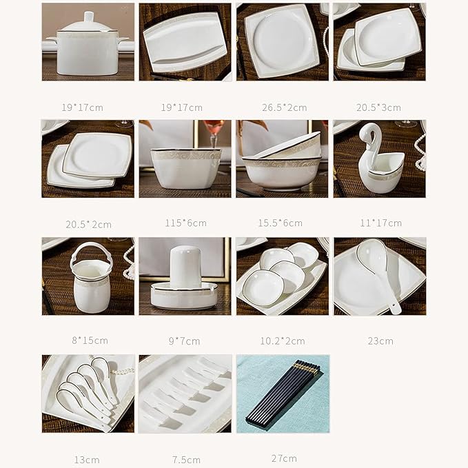 Milky White Porcelain Tableware Set Home Simplicity Combination Tableware Set of Bowls Dessert Plates Soup Plates Dinner Plates 70 Piece Set