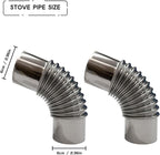 SoloWilder Wood Stove Pipe 2pcs 45 Degree Stainless Steel Chimney Tube 2.36" Stovepipe for Camping Tent Stove
