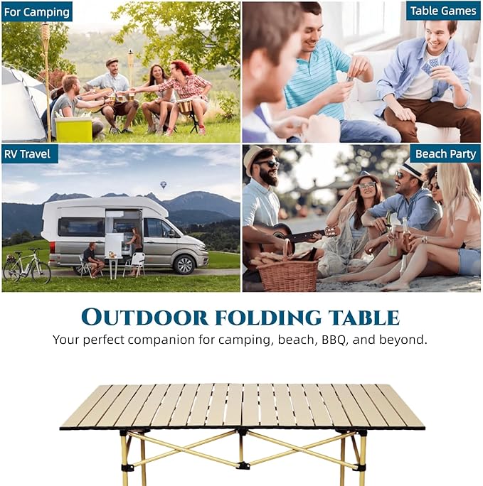 Camping Table，Portable Folding Table,with Carry Bag，Suitable for Indoor, Outdoor, Camping, Backyard, Party, Patio, The Yellow Camping Table at The Beach