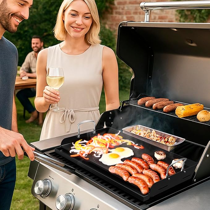 Cast Iron Griddle for Gas Grill, Stove Top Griddle, Nonstick Griddle top for Outdoor Gas & Charcoal Grills, 25" x16" Nonstick FlatTop Insert Cooking Pan for Weber Charbroil Dynaglo Grill