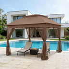 COOS BAY Pop up Gazebo 11x11, Instant Canopy Tent with Mesh Netting, Patio Gazebo with 121 Square Feet of Shade, 4 Weight Bags Included, Brown