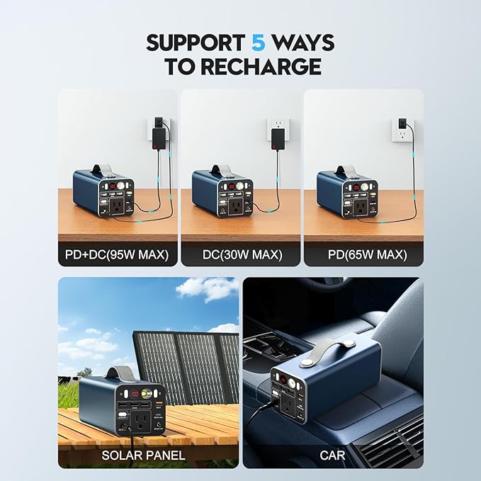 150W Portable Power Station, 155.4Wh Portable Laptop Charger with AC Outlet, DC/USB-C Port, Battery Backup Power Supply for Outdoor Camping Home Outage