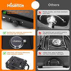 Hisencn Camping Stove,2 Burner Propane Stove,20000 BTU/h Camping Cooking set Includes Frying Pan,Kettle and Pot,Adjustable Burners & Piezo Ignition,Portable stove for camping Outdoor,Black
