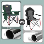 Oversized Folding Camping Chairs - 450 LBS Support Heavy Duty Camp Chair with Padded Cushion, Portable Outside Chairs with Carry Bag，Cooler, Cup Holder for Outdoor, Lawn, Sports - Green