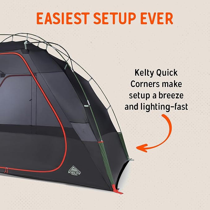 Kelty Wireless Freestanding Camping Tent, 2 4 or 6 Person Size, Huge Interior and Peak Height, Intuitive + Easy to Pitch, Color Coded Setup