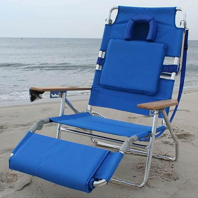 Ostrich Deluxe Padded 3-N-1 Lightweight Portable Adjustable Outdoor Folding Chair for Lawn Beach Lake Camping Lounge with Footrest, Blue (4 Pack)