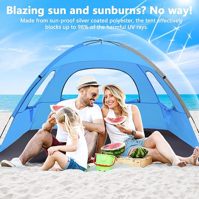 NXONE Beach Tent Sun Shelter with UPF 50+ UV Protection, Lightweight Easy Setup Portable Beach Canopy for Family, Large Space for Beach, Camping & Outdoor, 3/4/6 Person