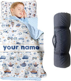 Personalized Toddler Nap Mat for Preschool, Custom Name Kids Sleeping Bag for Daycare, Kindergarten Roll Up Sleeping Mat with Removable Pillow and Soft Blanket, Fun Themes for Boys & Girls