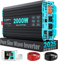 2000 Watt Pure Sine Wave Inverter, 24V DC to 120V AC Inverters for RV, Truck, Solar, Home, Power Inverter with 3 AC Outlet, 30W USB-C, 5V 3.1A USB, Hardwire Port, Remote Control, Surge 4000W