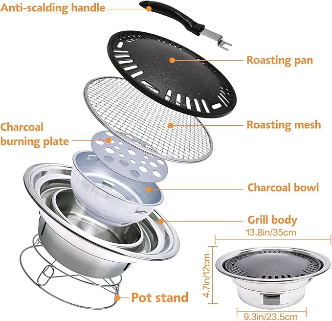 Multifunctional Charcoal Barbecue Grill, Household Korean BBQ Grill, Portable Camping Grill Stove, Tabletop Smoker Grill