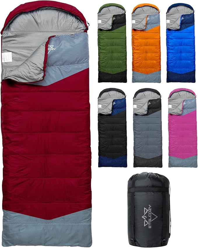Single Sleeping Bag for Adults Kids 3-Season, Lightweight Waterproof Ripstop, Dual Zipper Bottom Vent, Compression Sack, Portable Camping Hiking Backpacking Gear